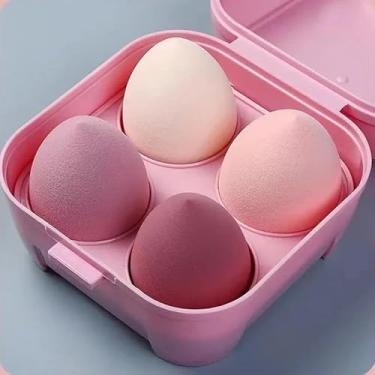 Imagem de Conjunto de esponja de maquiagem profissional (pacote com 4) - Esponja de beleza sem látex para base, corretivo e pó - Aplicação seca e úmida com caixa de presente