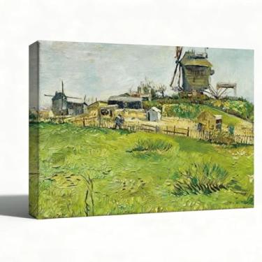 Imagem de Arte de parede em tela de paisagem de moinho de vento, impressão de pintura a óleo de campo agrícola estilo Van Gogh, decoração de parede rústica do campo europeu para cozinha, sala de estar, quarto