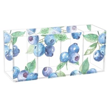Imagem de TSENQUE Porta-lápis personalizado floral de mirtilo fresco para mesa, marcador de acrílico, suporte de caneta, pincel de maquiagem, porta-copos, decoração de mesa, acessórios de escritório