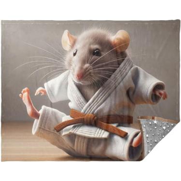 Imagem de Cobertores fofos de rato de karatê de rato personalizados para sofá, cobertores fofos para mulheres, 177,8 x 139,7 cm, sofá macio de férias