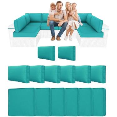 Imagem de YQNUCO Almofadas seccionais externas de 14 peças, substituição de almofadas de sofá resistentes à água, almofadas de espuma de alta densidade para móveis de pátio de 10 cm, serve para conjunto de