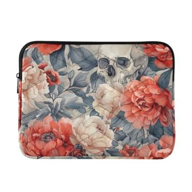 Imagem de Capa para laptop Skull Peonies, fina, leve, durável, trabalho, viagem, tablet, bolsa para laptop, feminina, fofa, de 13 a 14 polegadas