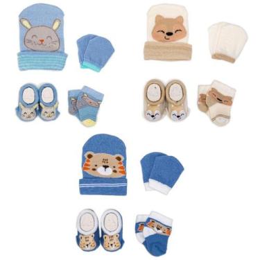 Imagem de Kit 3 Toucas Meias Luvas e Pantufas Bebê Recém Nascido Menino Saída Ma