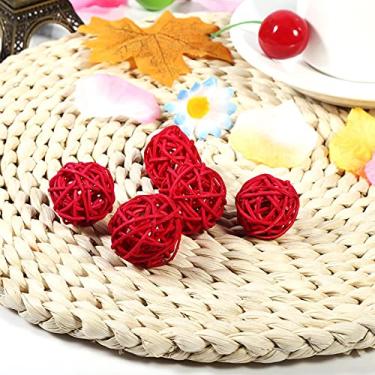 Imagem de GLOGLOW Ornamentos de Decoração de Plantas Artificiais, Vime Natural, 20 Peças, 5 Cores, 3 Cm, para Casamento, Aniversário, Festa de Natal, Decoração de Casa, Bolas de Vime Decorativas Nan (Vermelho)