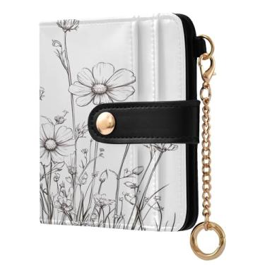 Imagem de SEHANY Carteira feminina elegante com flores pretas e brancas pequenas com bloqueio de RFID, porta-cartão de crédito, couro PU, duas dobras, dinheiro, bolso para moedas, para mulheres, meninas