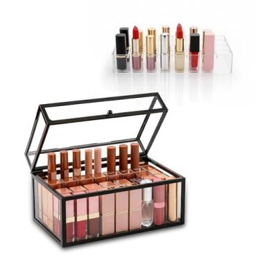 Imagem de Krdrgey Organizador de batom/cuidados com a pele/garrafas, 21 x 12 cm, plástico transparente com divisor incluído, perfume, rímel, brilho labial, amostra, suporte de suprimentos de vida com tampa,