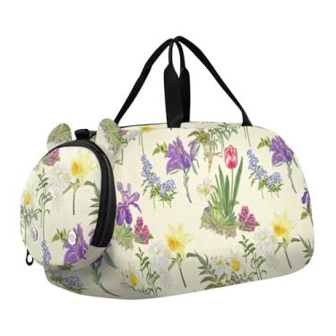 Imagem de Bolsa esportiva para meninos, coalas fofos, Natal, verde, presente de fim de semana, bolsa de viagem para meninas, Flores coloridas narcisos bege, Clássico