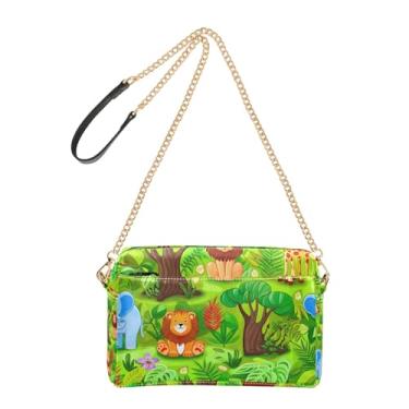 Imagem de Bolsa feminina tiracolo bolsa de telefone linda bolsa de ombro de couro PU alça corrente selva verde floresta animal fofo