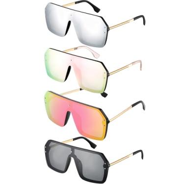 Imagem de Weewooday 4 pares de óculos de sol siameses espelhados, de topo plano, clássicos, estilosos, sem aro para mulheres e homens, Moldura preta, Oversized