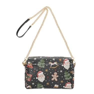 Imagem de Joitme Bolsa tiracolo feminina bolsa para celular bolsa de ombro de couro PU com alça de corrente Natal Papai Noel preta
