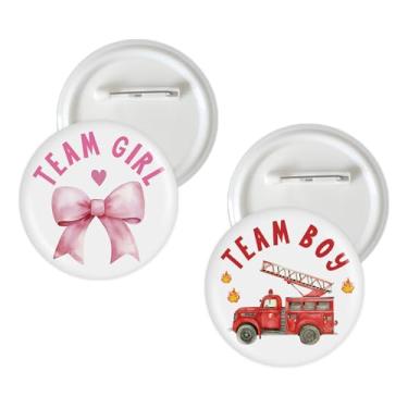 Imagem de 10 peças de pinos de botão de revelação de gênero de caminhão de bombeiros ou laços, alfinetes de crachá de caminhão de bombeiro de equipe, laço rosa, vermelho, botão de broche de manchas para