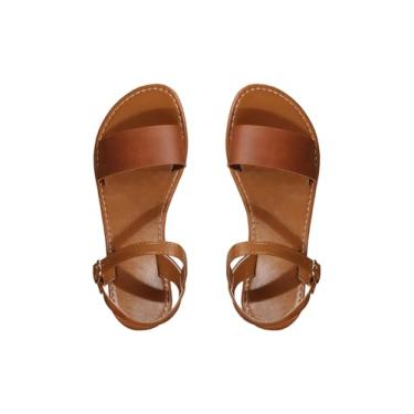 Imagem de SweatyRocks Sandálias femininas de couro com bico aberto e tira no tornozelo, sapatos de verão para uso ao ar livre, Marrom, 40