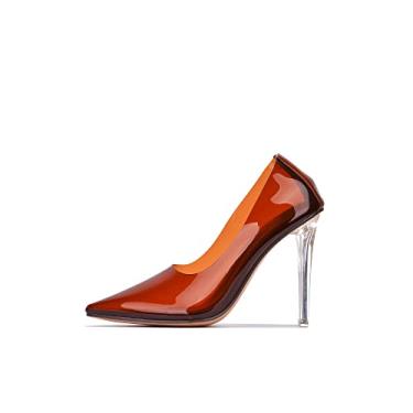 Imagem de Cape Robbin Glass Doll salto alto stiletto transparente para mulheres, sapatos sexy sem cadarço com bico fino, Marrom, 6.5