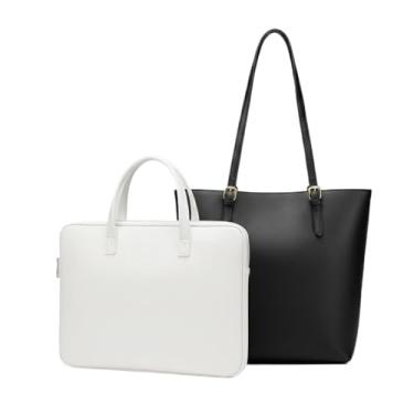 Imagem de Kit Bolsa Sacola + Pasta para Notebook 14 a 17 Polegadas com Alça, Bolsa Grande para Trabalho Estudo Viagem(Pasta Branca + Sacola Preta)