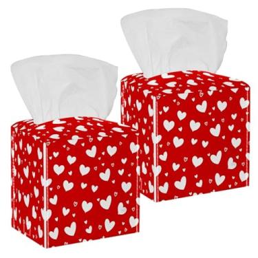 Imagem de Capa de caixa de lenços quadrados vermelhos e brancos com corações de amor, organizador de papel facial de couro à prova d'água para banheiro, casa, carro, mesa de cabeceira, mesa de cabeceira