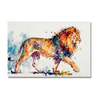 Imagem de NHLDZYH Respingo de tinta leão pintura em tela abstrata arte animal mural vívido chama a atenção para sala de estar decoração de casa moderna. A52. 70 x 105 cm. Apenas tela