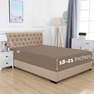 Imagem de Elegant Comfort Lençol 1500 premium de qualidade de hotel 45 a 53 cm de profundidade - lençol com elástico único com bolso extra profundo para colchão alto, luxuoso e macio, bolso inteligente - sem