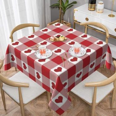 Imagem de Toalha de mesa quadrada para dia dos namorados, 137 x 137 cm, vermelho, coração, búfalo, xadrez, resistente a manchas, capa de mesa para jantar na cozinha, toalha de mesa pequena para festa e