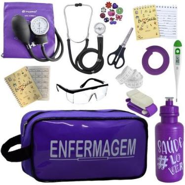Imagem de Kit Enfermagem Aparelho de Pressão Estetoscópio Estágio Incoterm, ROXO