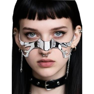 Imagem de Cyber Punk Half Mask for Women Men Y2K Metal Face Mask Liquid Irregular Cyborg Face Chain Sets Adjustable Masquerade Mask Cosplay Halloween Party Prom Jewelry Hallowmas Gifts (Style1)