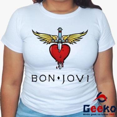 Imagem de Baby Look Bon Jovi 100% Algodão Diversas Cores - Rock - Geeko, Branco,