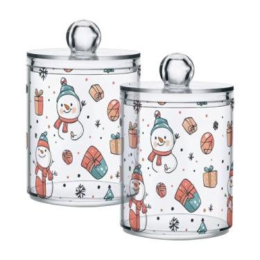 Imagem de xigua Pacote com 4 suportes para bonecos de neve de Natal para bolas de algodão, cotonete – Frasco de plástico de boticário transparente e versátil para armazenamento de maquiagem de banheiro e