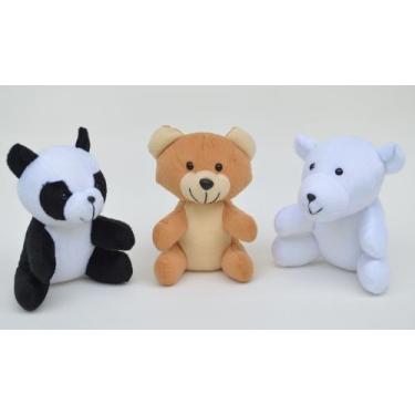 Imagem de Trio de ursos de pelúcia 3 bichinhos ursinho marrom panda polar - Elza