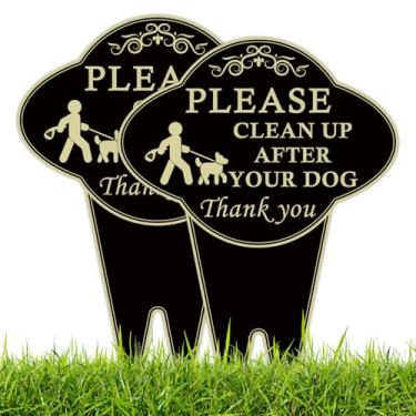Imagem de Pacote com 2, 35 x 25 cm, dupla face, limpe após a placa do seu cão com estaca integrada, alumínio pesado de 1,75 mm sem ferrugem, pegue após o seu animal de estimação assinar para fora, protegido