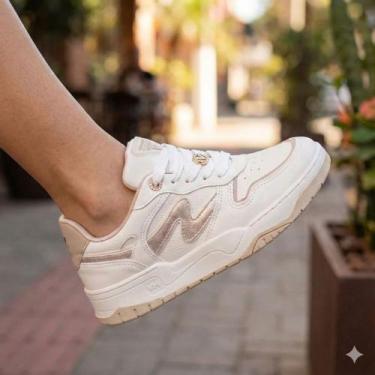 Imagem de Tênis Feminino Via Marte Flatform Detalhe Metalizado Branco/Bege, Bran