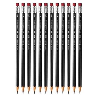 Imagem de Kit 12 Lapis Escolar Hexagonal Preto HB Com Borracha - Faber-Castell