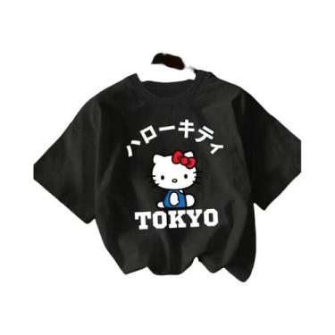 Imagem de Camiseta De Algodão Com Estampa De Letras Japonesas Hello Kitty Para M