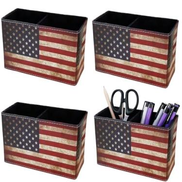 Imagem de DreamsEden Suporte de caneta, pacote com 4 unidades, vintage, bandeira americana, porta-lápis, organizador de canetas para mesa, escritório, casa, decoração patriótica