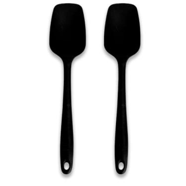 Imagem de Kit de 2 Espátulas de Silicone 27cm - Cores Vermelho e Preto, Antiaderente para Cozinha, Ideal para Virar Alimentos, Raspador e Utensílio Prático (PRETO 27CM)