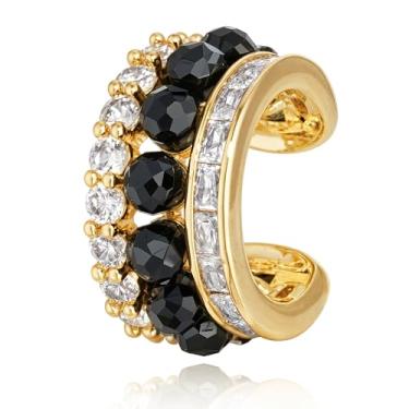 Imagem de MEVECCO Brinco de orelha sem piercing para mulheres, banhado a ouro 18 quilates delicados, cartilagem, prendedor de pressão, piercings falsos, minimalistas, argolas abertas, presentes, Sem pedra