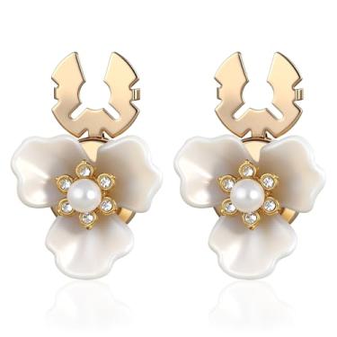 Imagem de Capas de botão 2 peças de clipes de capa de botão de flor de pérola para blusas femininas, top de camisa de strass dourado para cardigãs, casacos, vestidos e camisas sociais, casamento, presentes de