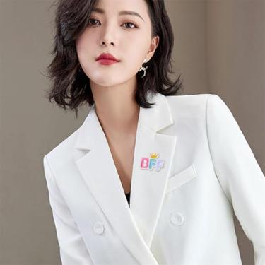 Imagem de Conjunto de 2 peças de broches de amizade coroa de melhores amigos para mulheres declaração de irmandade grega parafernália alfinete de lapela distintivo para vestido de terno acessórios de roupas