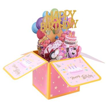 Imagem de appy Cartão Pop Up de Aniversário, Balões Coloridos Divertidos Criativos 3D Cartão de Celebração de Aniversário Caixa Pop Up com Envelope para Mulheres Homens Crianças Filha Mãe Pai Amigo