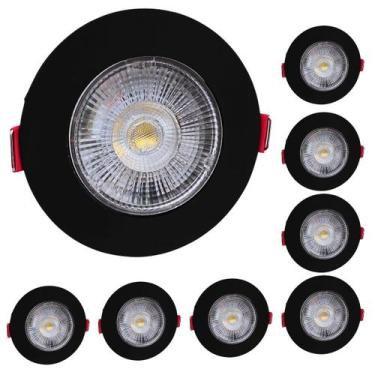 Imagem de 8 Spot LED 5W 6500K Redondo Bivolt Branco-Frio Embutir Preto Fácil Ins
