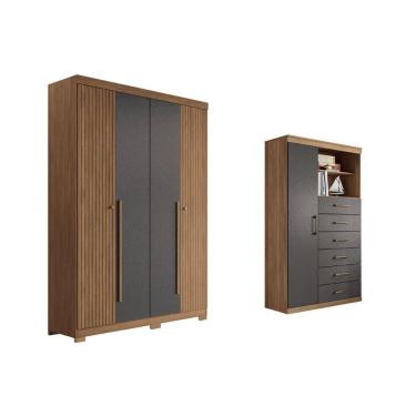 Imagem de Guarda Roupa +cômoda 2 Peças Qc332 Jatobá/grafite - Santos Andirá