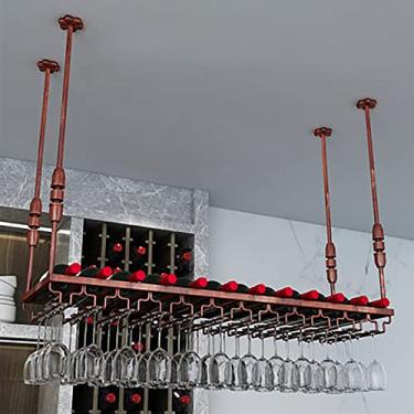 Imagem de Prateleira de vinho de ferro de teto altura ajustável prateleira de garrafa de vinho de metal industrial suporte de copos restaurantes/bares/suporte de exibição decorativo para casa/100 cm (100 cm)