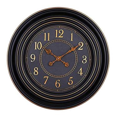 Imagem de U5GAAALPPQ9 Relógio de parede decorativo clássico estilo europeu, grande relógio de parede de quartzo retrô vintage de 50 cm com ponteiros de grão de madeira, decoração de borda dourada preto 50 cm