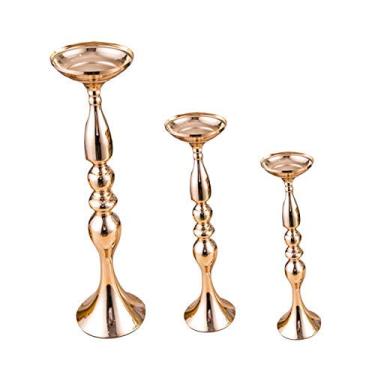 Imagem de U5GAAALPPQ9 Vasos 3 peças castiçais dourados de metal castiçal vaso de flores mesa centro de mesa evento rack de flores estrada chumbo candelabro decoração de casamento