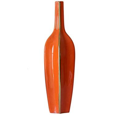 Imagem de Vasos Garrafa de flores de cerâmica laranja, vaso criativo de pequeno diâmetro, decoração de sala de estar nórdica, enfeites de arte de armário de vinho, para presente de casamento (Cor: Laranja