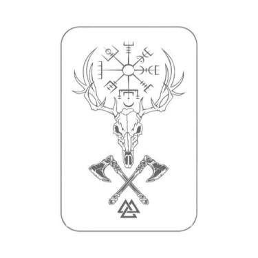 Imagem de Adesivo De Tatuagem Nórdico Com Cabeça De Veado E Runa, Impermeável, F