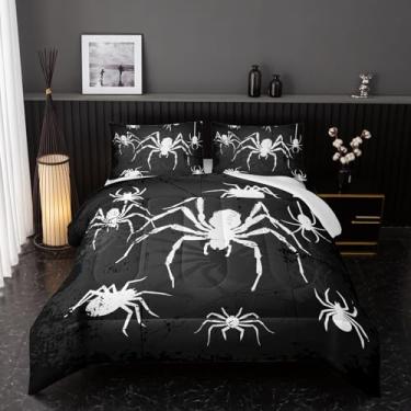 Imagem de Nttopship Conjunto de edredom com estampa de aranha para meninos, tamanho casal, 3 peças, preto, decoração de quarto de meninas e meninos, leve para todas as estações