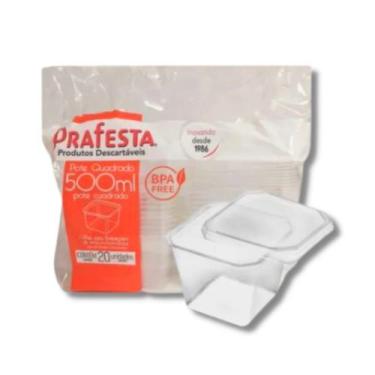 Imagem de Pote Quadrado Freezer e Microondas 500ml com Tampa Prafesta com 20 uni