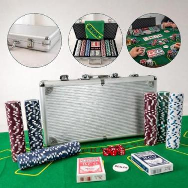 Imagem de Kit Jogo de Poker Profissional 300 Fichas com Maleta e Tapete Completo