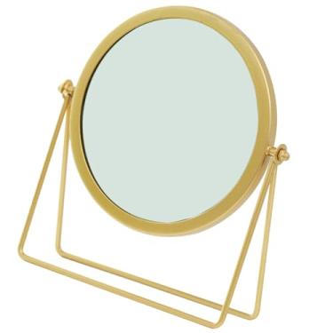 Imagem de Espelho de maquiagem portátil redondo giratório para mesa de quarto com reflexão e design compacto para dormitório e uso doméstico