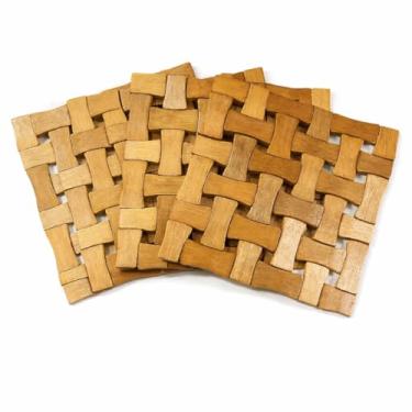 Imagem de Kit Conjunto Descanso De Panela 4 Unidades De Bambu Produto Ecológico Prático Estilo Durável (Dominó)