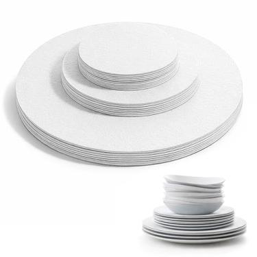 Imagem de 36 peças divisórias de placa de feltro protetores de panela para empilhamento de pratos protetores reutilizáveis de panela de feltro para empilhamento com 3 tamanhos diferentes (12 de 12,7 cm/19 cm